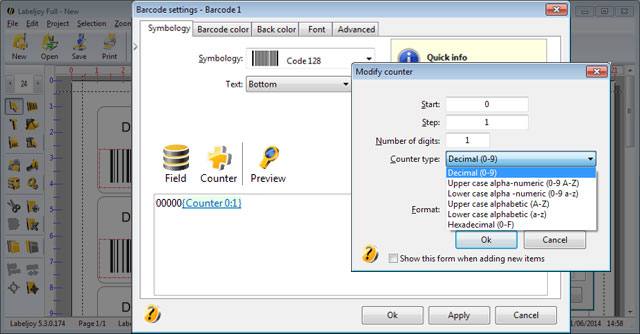 Image of incremental counter for barcodes